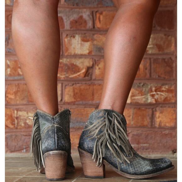 Liberty Black Python Verde leather fringe ankle boots - Picture 11 of 11